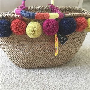 INC Natural & Colorful PomPom Beach Bag